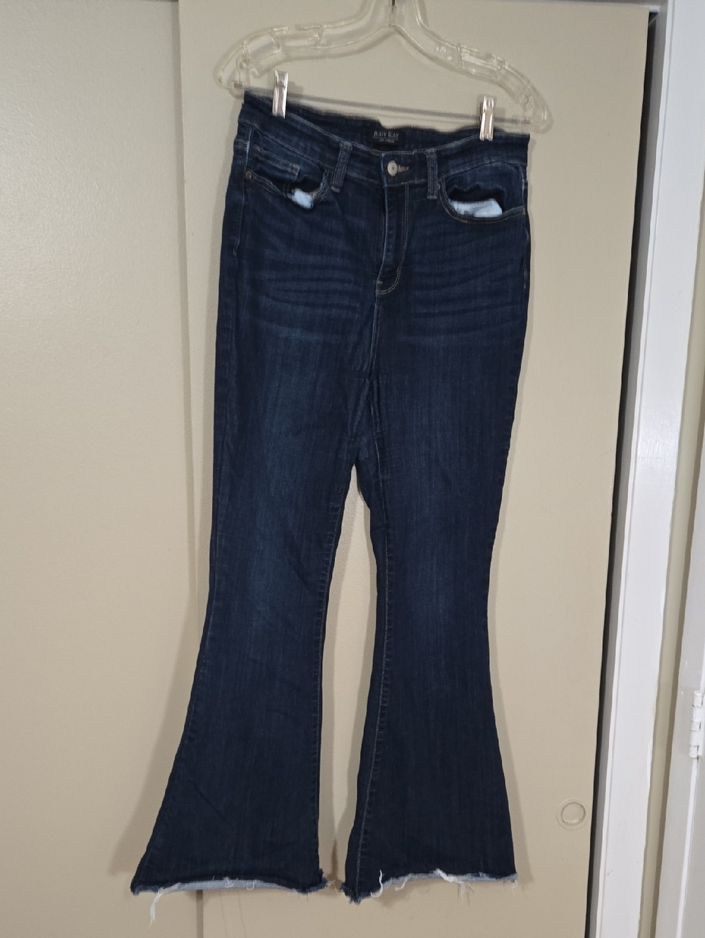 Judy Blue Dark Blue Flare Jeans with Raw Hem